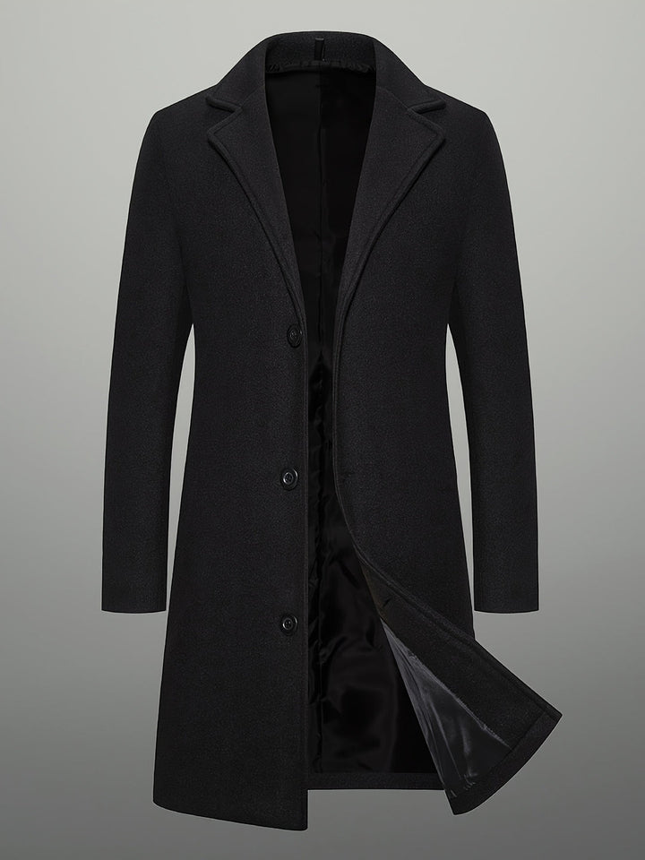 Cappotto da Uomo in Tweed Lunghezza Media | Monopetto con Bottoni | Collo a Rever | Poliestere