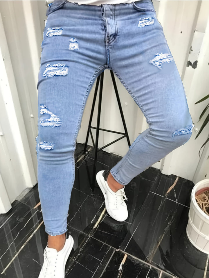 Jeans Uomo | Denim Elasticizzato | Dettagli Trendy e Strappati | Tutte le Stagioni