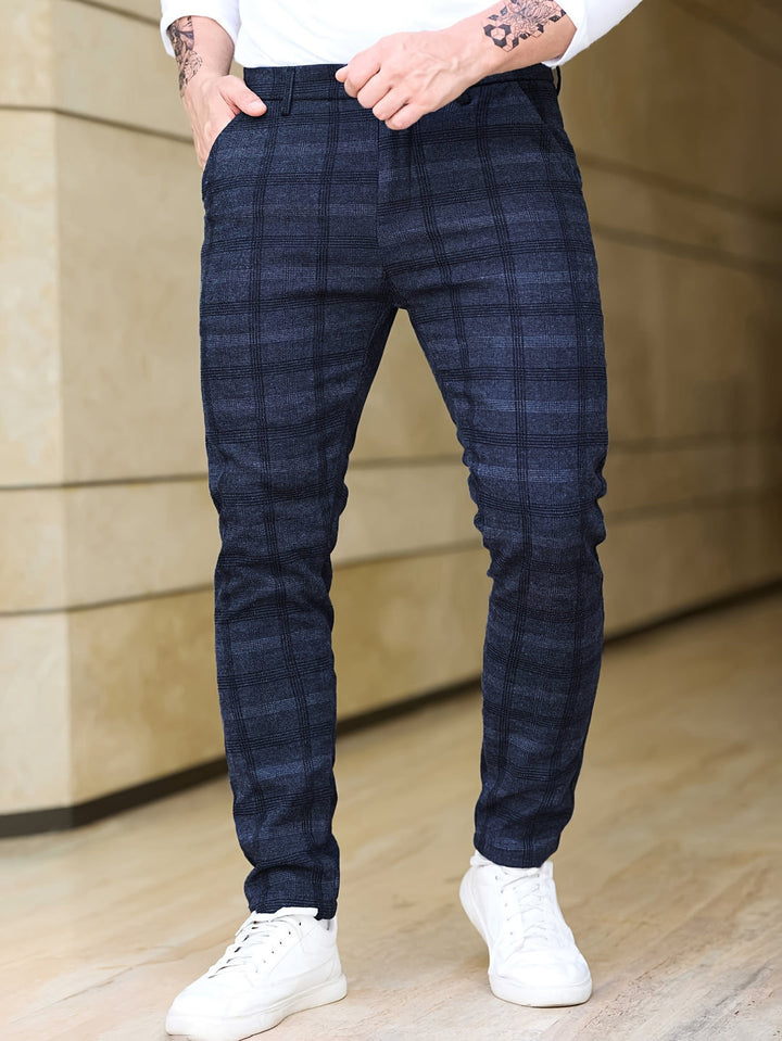 Pantaloni da Uomo | Slim-Fit a Quadri | Stretch & Tasche con Zip | Trendy & Casual