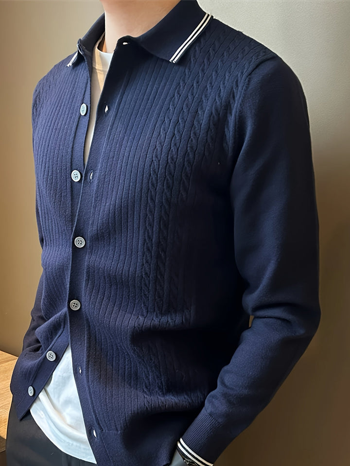 Maglione da Uomo | Lavorazione a Treccia & Leggero | Con Bottoni & Colletto Casual | Autunno & Inverno