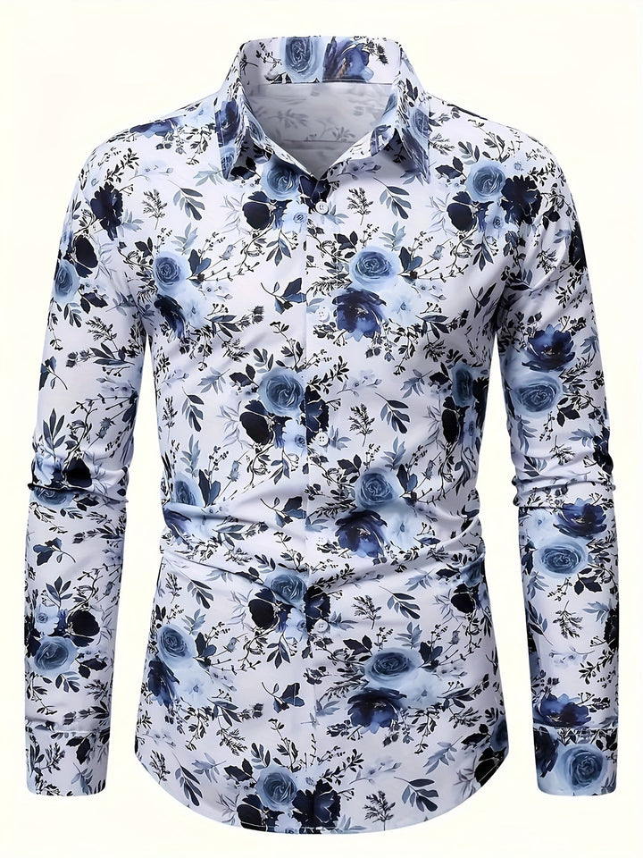 Camicia da Uomo | Stampa Floreale | Leggera & Confortevole | Maniche Lunghe & Colletto