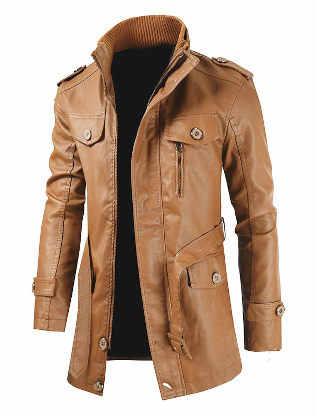 Cappotto Invernale da Uomo | Giacca Lunga in Ecopelle | Tasche Multiple | Casual & Business