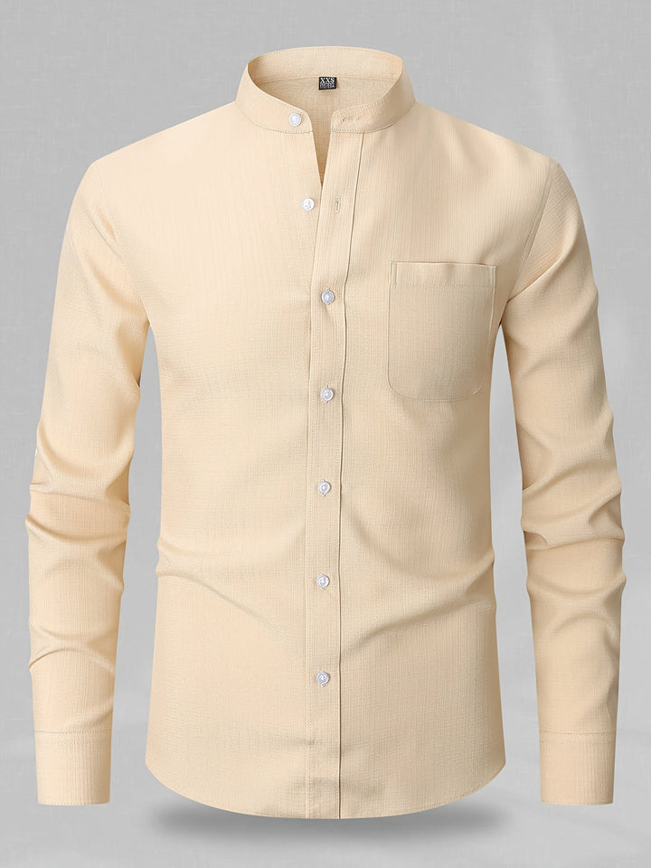 Camicia da Uomo | Maniche Lunghe con Taschino | Girocollo & Tinta Unita | Poliestere