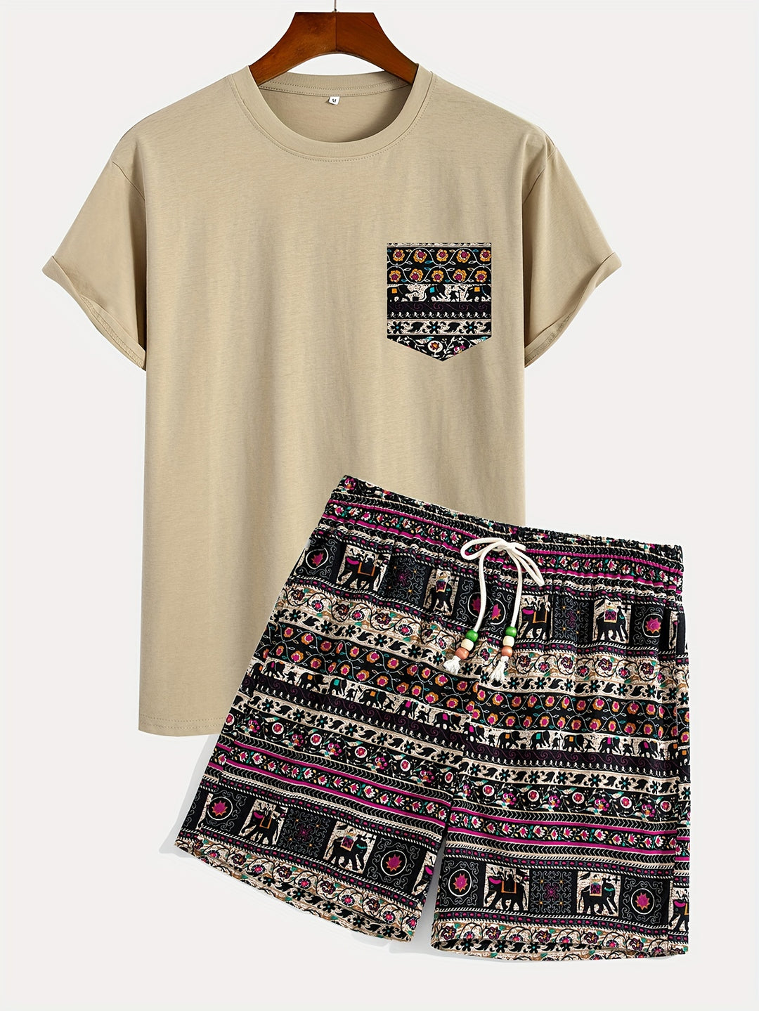 Set Boho da Uomo | Vivace & Stile | T-Shirt con Stampa Tribale & Pantaloni Corti | Cotone