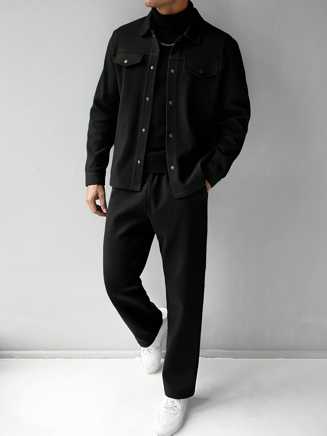 Completo Casual Uomo 2 Pezzi | Camicia Button-Up e Pantaloni | Vestibilità Ampia | Poliestere