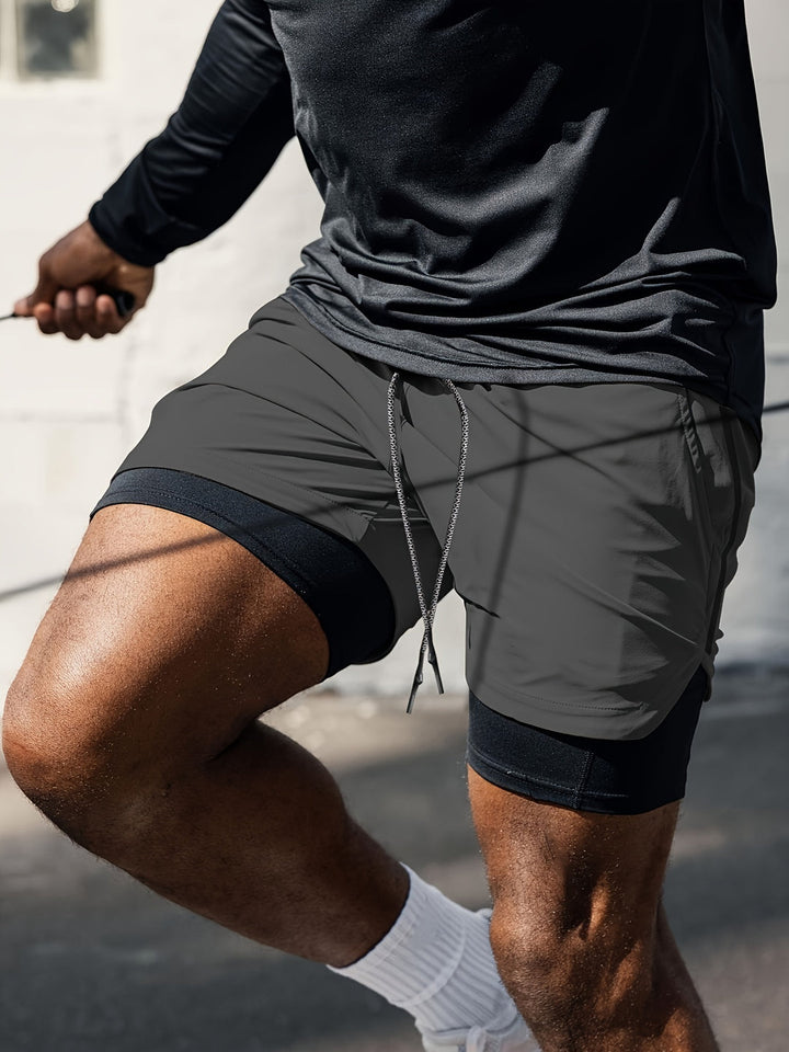 Shorts Sportivi 2-in-1 per Uomo | Leggeri & Elastici | Pantaloni da Allenamento a Doppio Strato | Estate