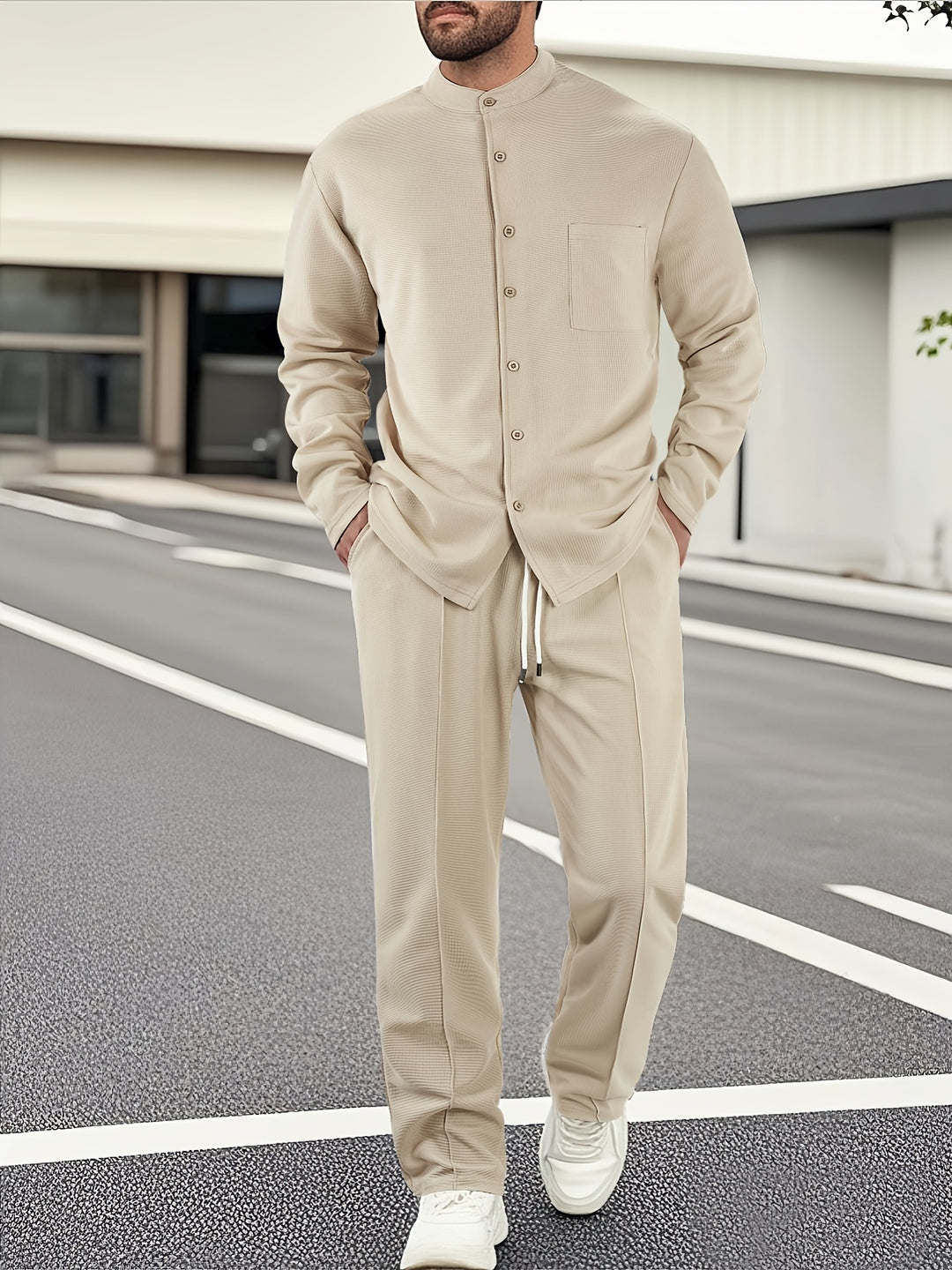 Set due pezzi da uomo | camicia casual e pantaloni con coulisse | poliestere