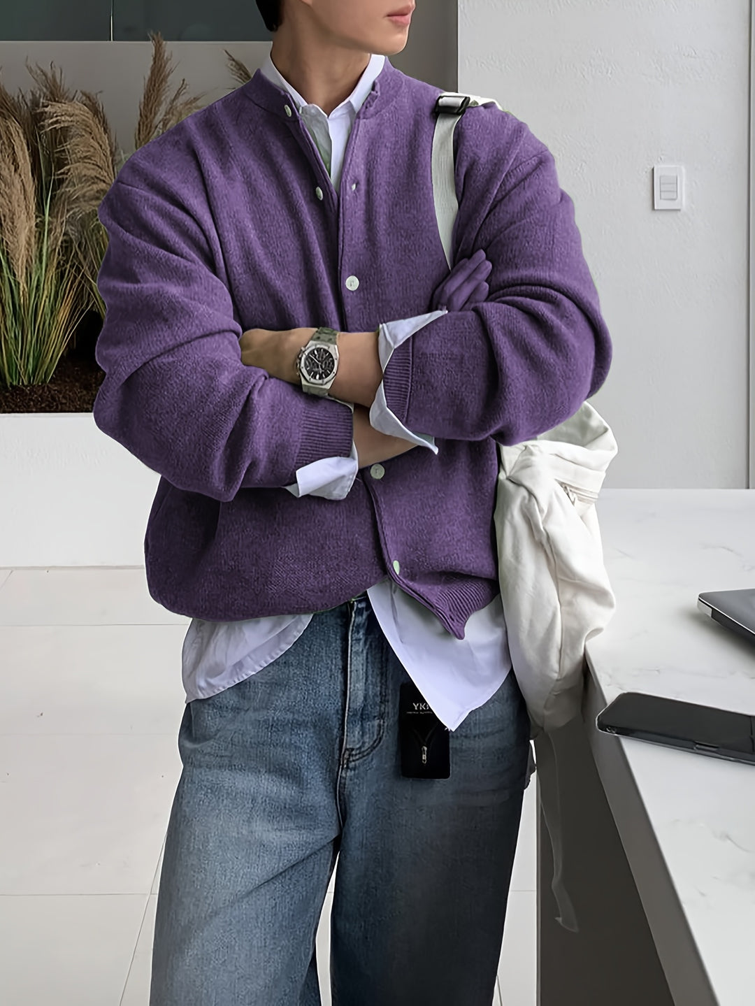 Cardigan da uomo in maglia | Chiusura con bottoni | Vestibilità regolare | Collo rotondo | Poliestere caldo