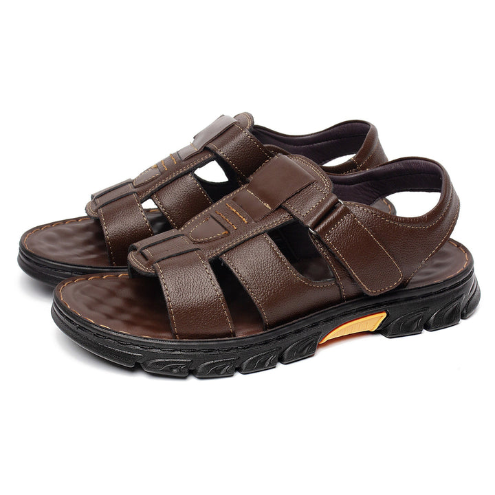 Sandali da Uomo | Punta Aperta & Velcro | Confortevoli & Antiscivolo | Pelle di Vitello & Suola in Gomma