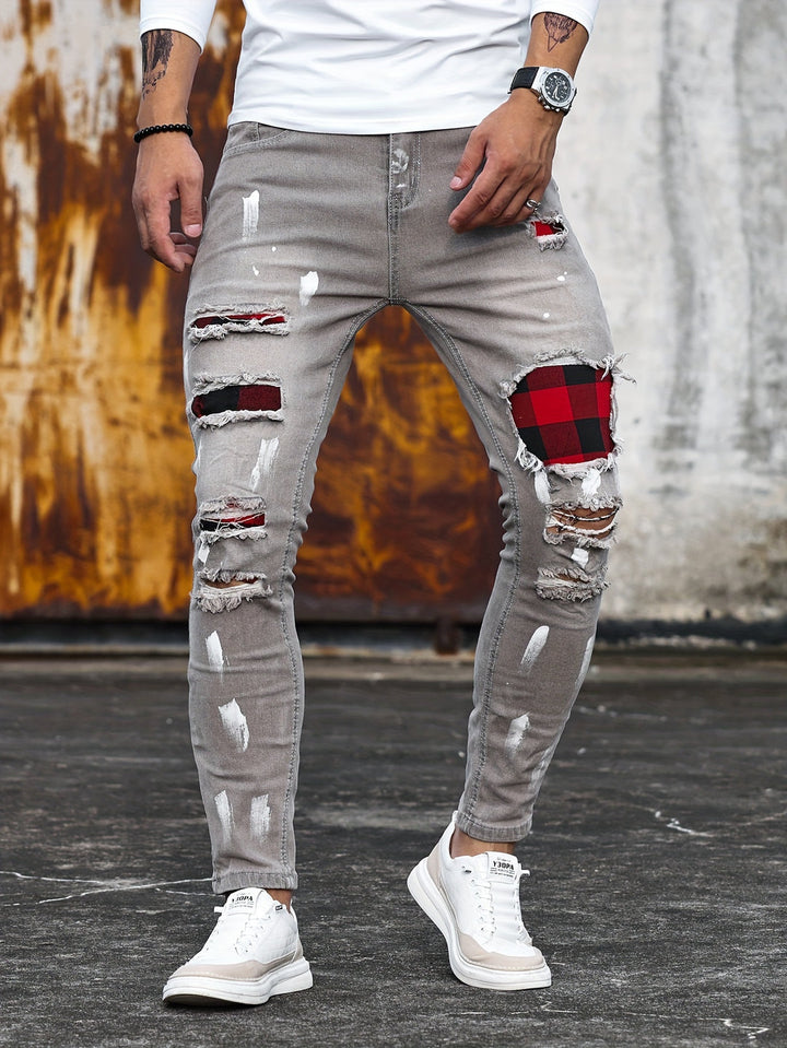 Jeans Patchwork da Uomo | Vestibilità Slim | Denim Stretch | Stile Trendy