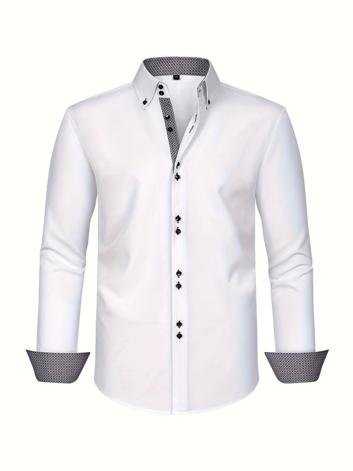 Camicia da Uomo | Doppio Petto & Stretch | Azzurro Chiaro & Polsini a Contrasto