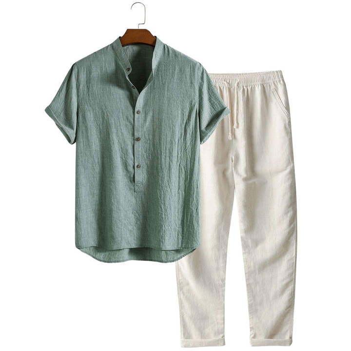 Set Uomo | Maglietta a Manica Corta & Pantaloni | Traspirante & Casual | Mix di Lino & Cotone
