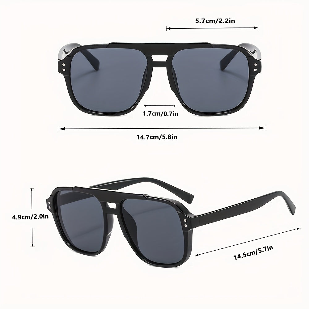 Occhiali da Sole Uomo | Grande Forma Retro Pilota | Montatura Nera | Lenti Decorative