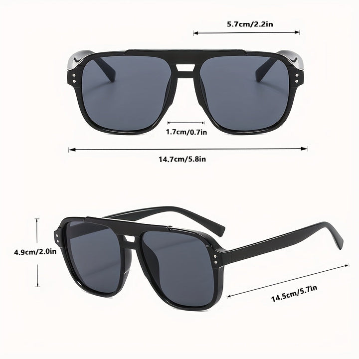 Occhiali da Sole Uomo | Grande Forma Retro Pilota | Montatura Nera | Lenti Decorative