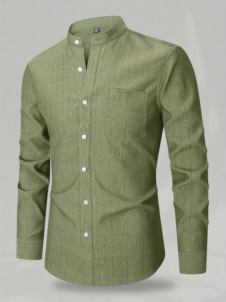 Camicia da Uomo | Maniche Lunghe con Taschino | Girocollo & Tinta Unita | Poliestere