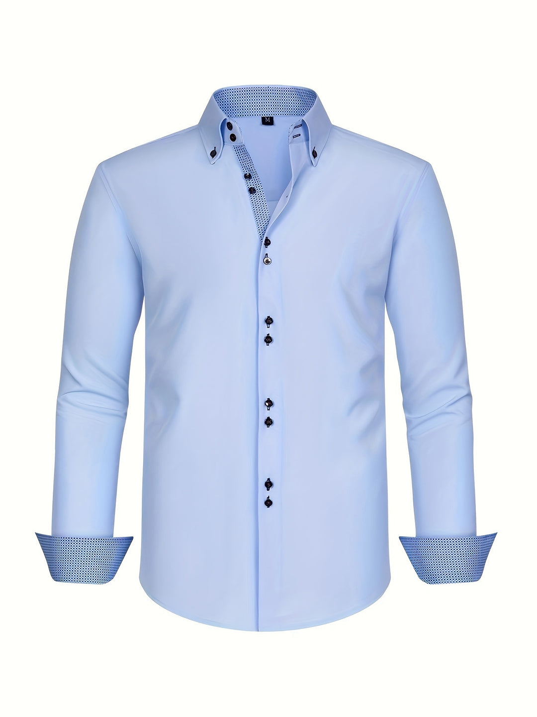 Camicia da Uomo | Doppio Petto & Stretch | Azzurro Chiaro & Polsini a Contrasto