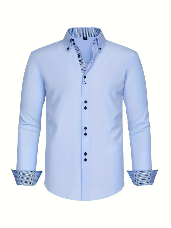 Camicia da Uomo | Doppio Petto & Stretch | Azzurro Chiaro & Polsini a Contrasto