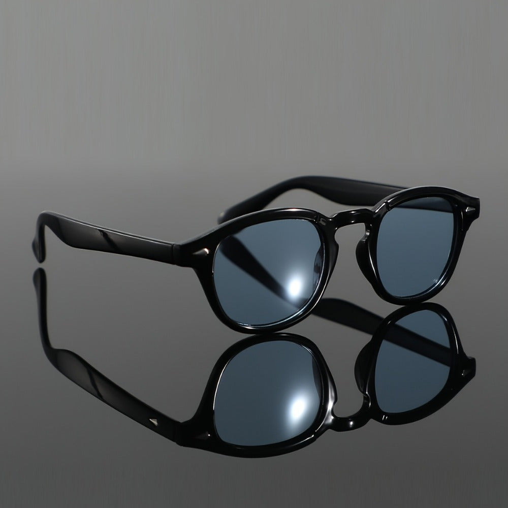Occhiali da sole retro da uomo | Montatura rotonda nera & Lenti AC | Casual & Stile
