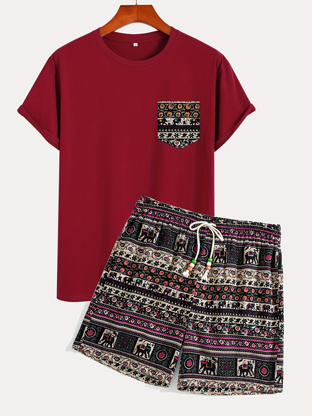 Set Boho da Uomo | Vivace & Stile | T-Shirt con Stampa Tribale & Pantaloni Corti | Cotone