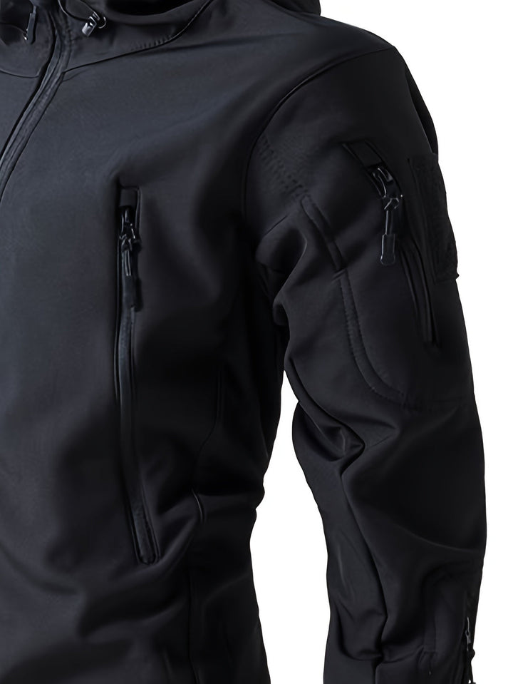 Giacca Hoodie Tattica Slim-Fit per Uomo | Soft Shell | Più Tasche | Nero Puro