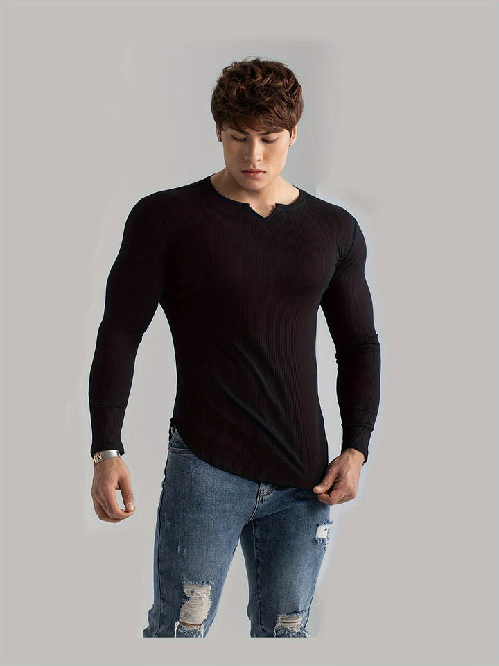 T-shirt Uomo | Collo a V & Maniche Lunghe | Alta Elasticità & Comfort | Casual