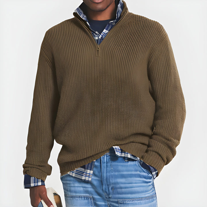 Maglione Uomo Mezza Zip in Maglia | Collo Alto | Vestibilità Comoda