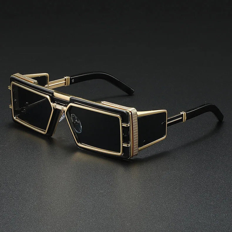 Occhiali da Sole Uomo | Design Steampunk Quadrato | Metallo di Lusso & Protezione UV | Stile Vintage