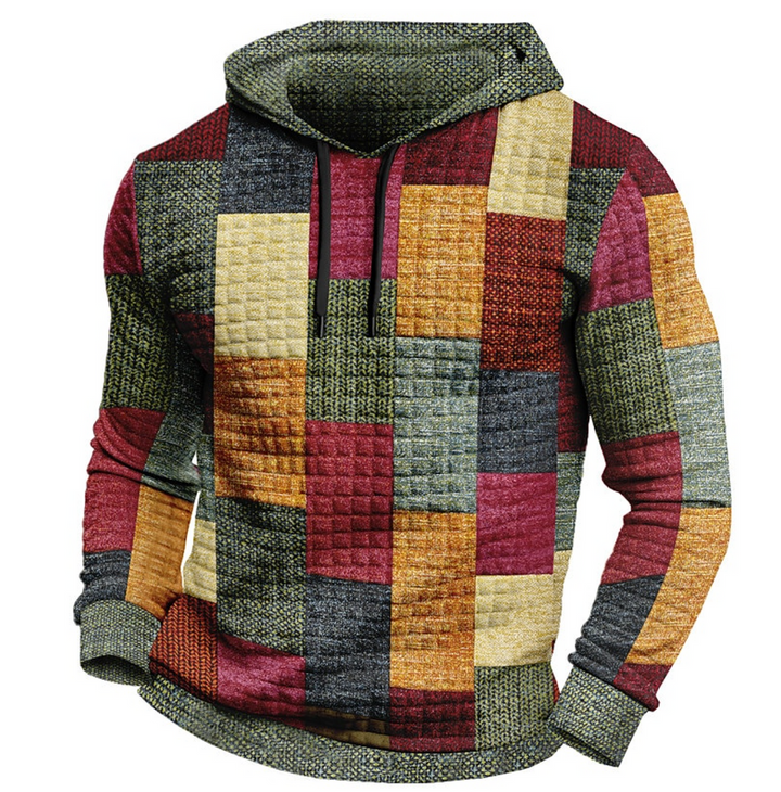 Felpa con Cappuccio da Uomo | Motivo a Quadri 3D | Streetstyle & Casual | Poliestere