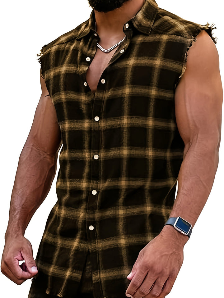 Camicia senza maniche | Camicia a quadri in flanella | Stile casual da strada e da spiaggia