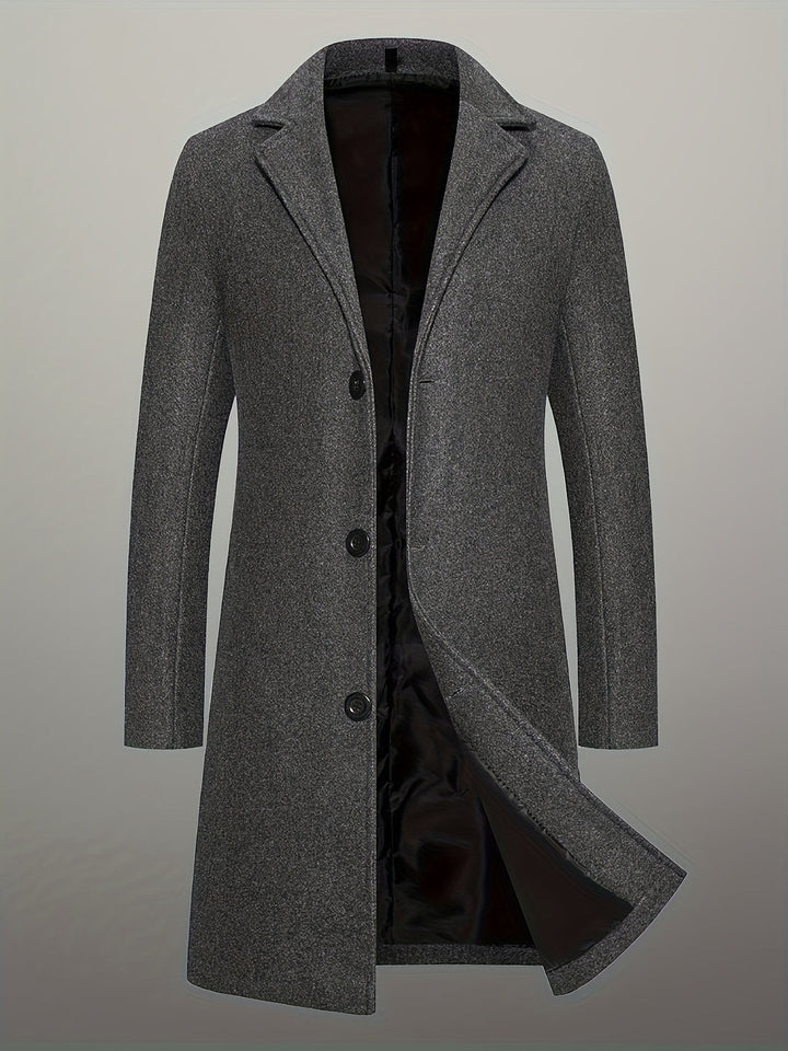 Cappotto da Uomo in Tweed Lunghezza Media | Monopetto con Bottoni | Collo a Rever | Poliestere