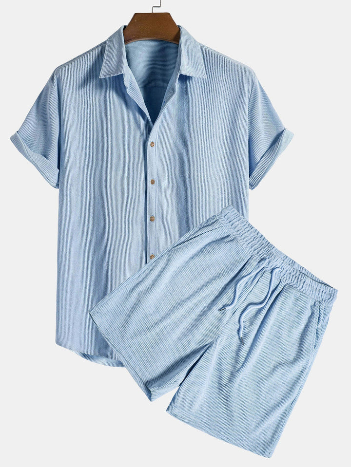 Completo Estivo Uomo | Camicia a Maniche Corte & Pantaloni Corti | Traspirante & Leggero | Poliestere