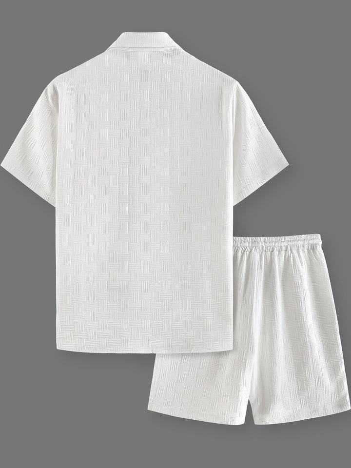 Set Estivo Uomo | Camicia Ricamata & Pantaloni Corti con Coulisse | Colore Unito | Casual