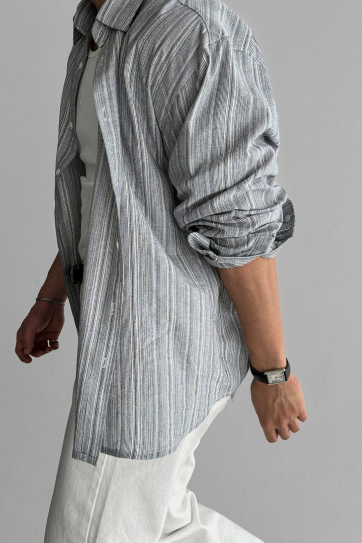 Camicia da Uomo | Lino a Righe & Maniche Lunghe | Leggera & Senza Stiro