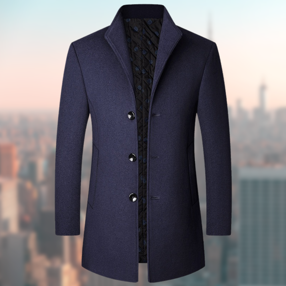Cappotto da Uomo | Medio-Lungo Slim Fit | Collo Alto & Effetto Lana Calda | Poliestere