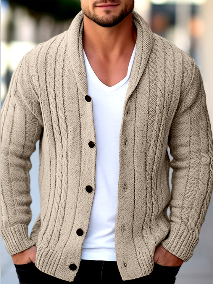 Cardigan da uomo in maglia | Maglia a trecce | Chiusura con bottoni | Poliestere | Maniche lunghe