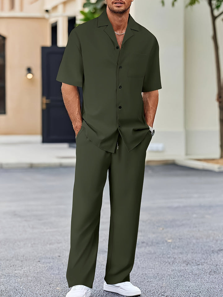 Set da Uomo | Raffinato & Rilassato | Camicia a Maniche Corte & Pantaloni Dritti