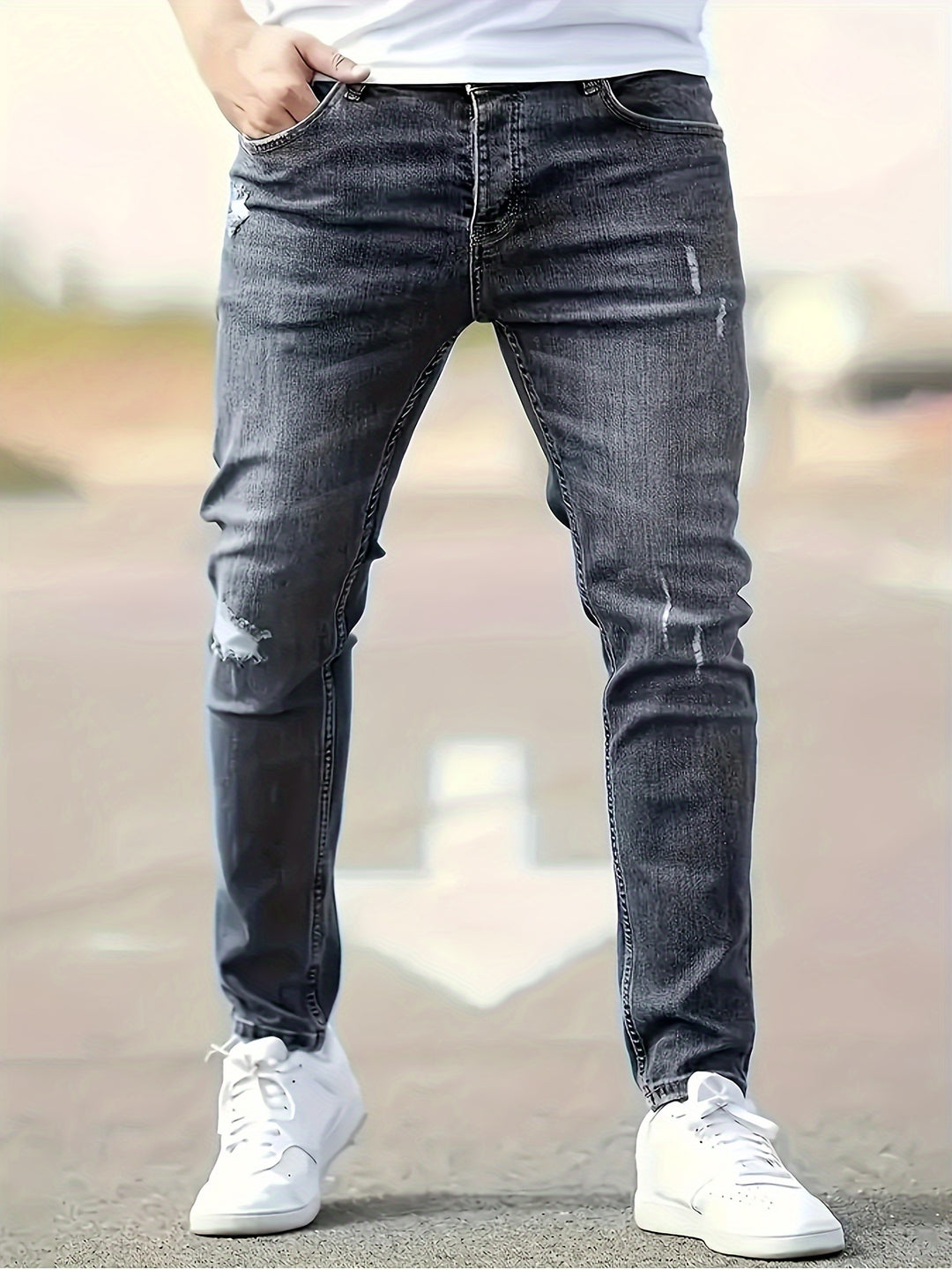 Jeans Slim-Fit da Uomo | Denim Elasticizzato & Traspirante | Stile Casual Strappato