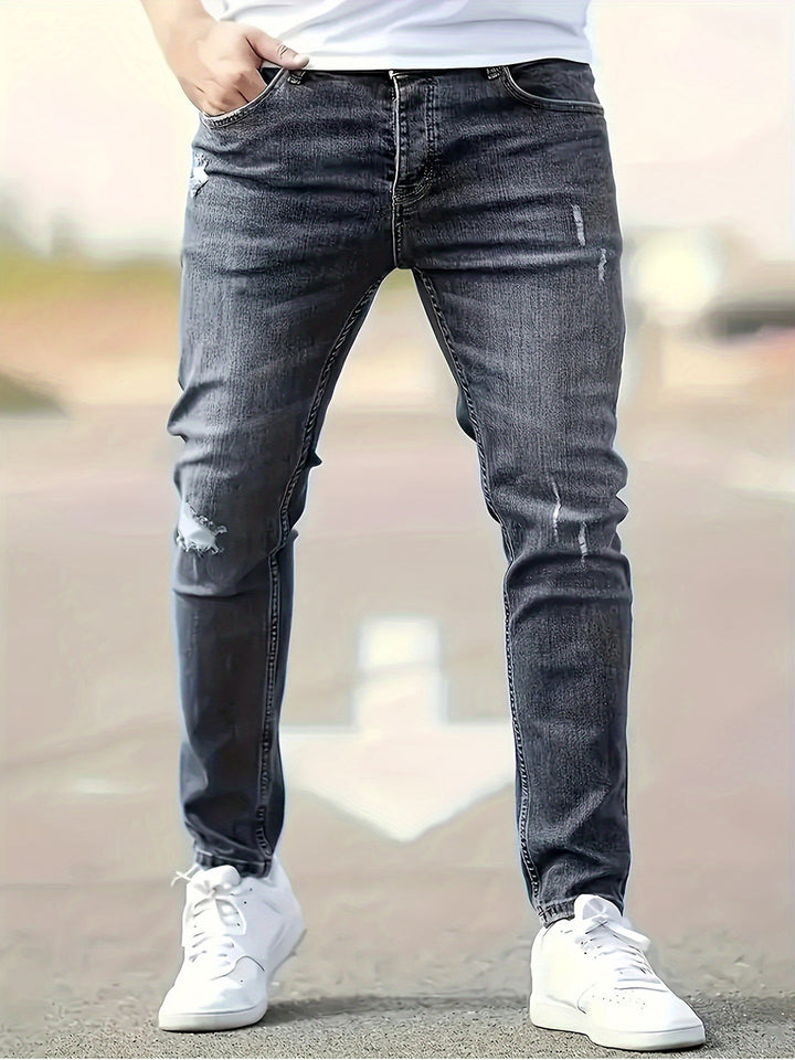 Jeans Slim-Fit da Uomo | Denim Elasticizzato & Traspirante | Stile Casual Strappato