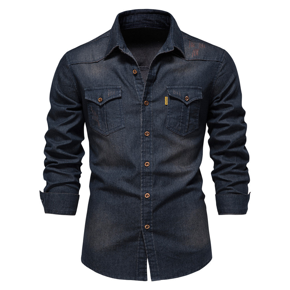 Camicia in Denim Uomo | Casual & Slim Fit | Cotone con Stretch