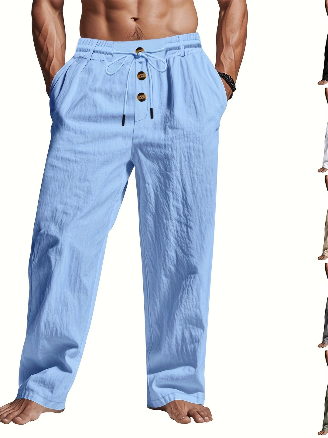 Pantaloni in Lino da Uomo | Leggeri & Traspiranti | Coulisse & Multi-Bottoni | Spiaggia & Casual
