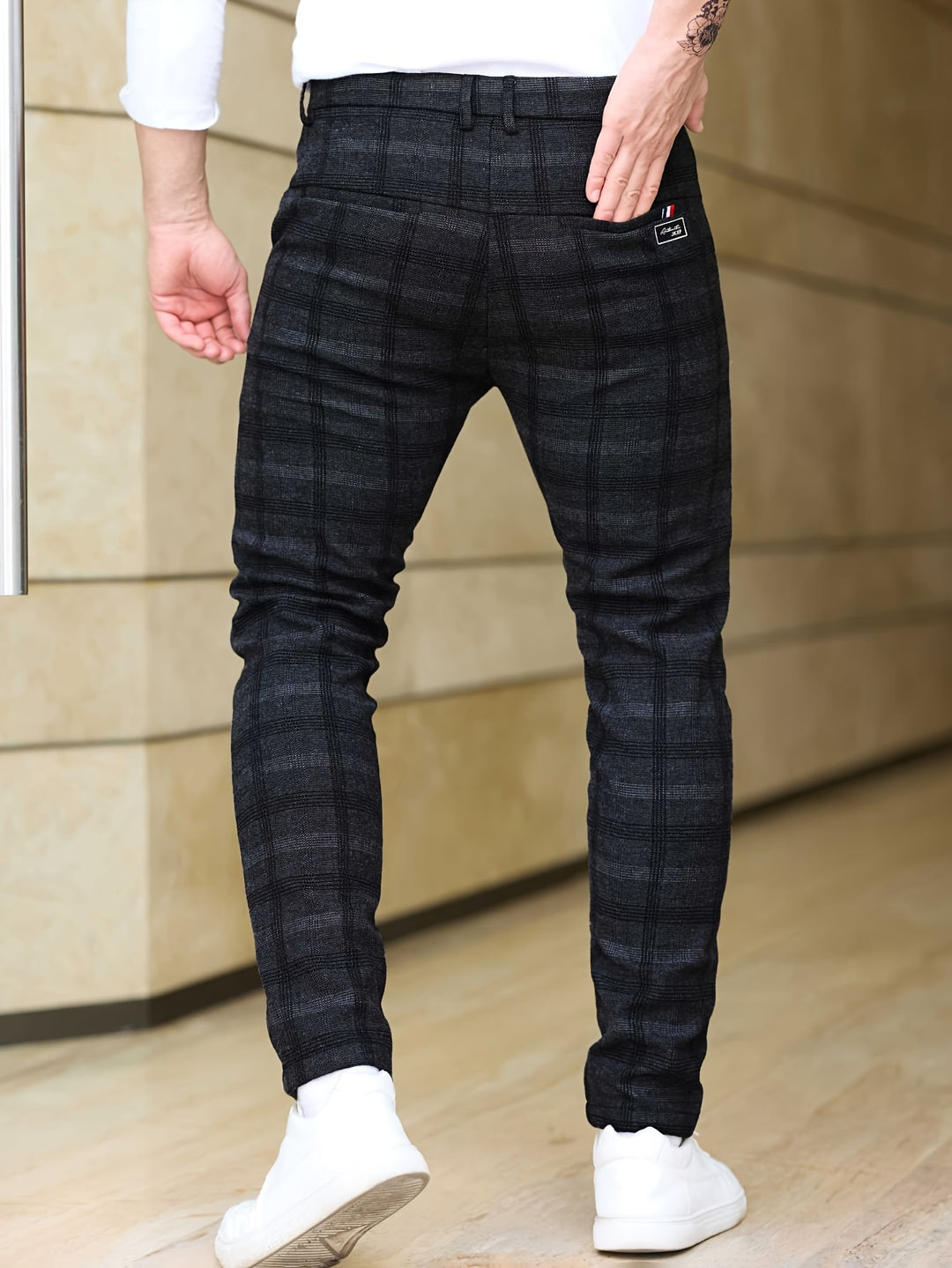 Pantaloni da Uomo | Slim-Fit a Quadri | Stretch & Tasche con Zip | Trendy & Casual