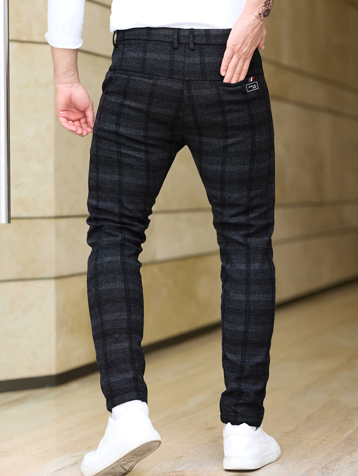 Pantaloni da Uomo | Slim-Fit a Quadri | Stretch & Tasche con Zip | Trendy & Casual