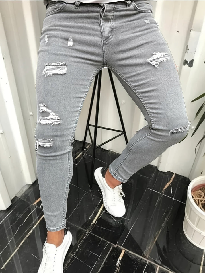 Jeans Uomo | Denim Elasticizzato | Dettagli Trendy e Strappati | Tutte le Stagioni