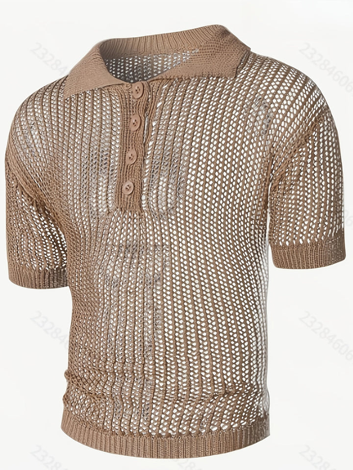 Maglione da Uomo | Lavorazione Ampia a Maglia | Scollo a V con Bottoni & Motivo in Pizzo | Casual & Elegante