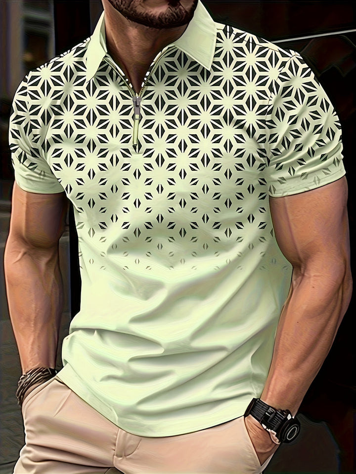 Camicia da Uomo | Motivo Geometrico | Confortevole & Versatile | Zip Manica Corta
