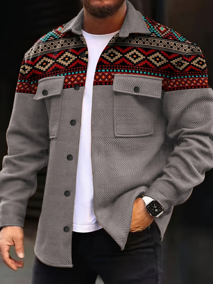 Giacca casual da uomo | Patchwork geometrico | Colletto rovesciato e tasche sul petto