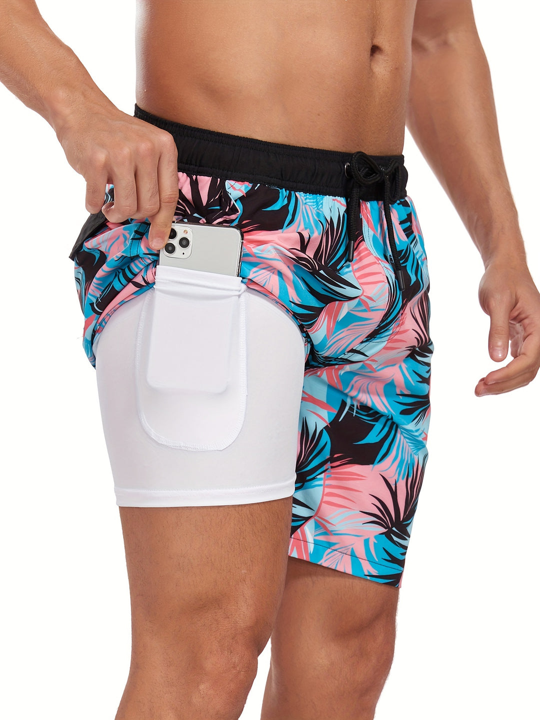 Costume da bagno da uomo | Stampa hawaiana e fenicottero | Asciugatura rapida e con cordino