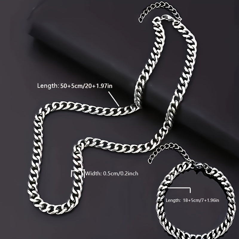 Set di Gioielli da Uomo | Collana e Bracciale Hip-Hop a 2 Pezzi | Stile Punk e Design Moderno | Acciaio Inossidabile