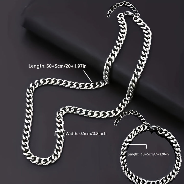 Set di Gioielli da Uomo | Collana e Bracciale Hip-Hop a 2 Pezzi | Stile Punk e Design Moderno | Acciaio Inossidabile
