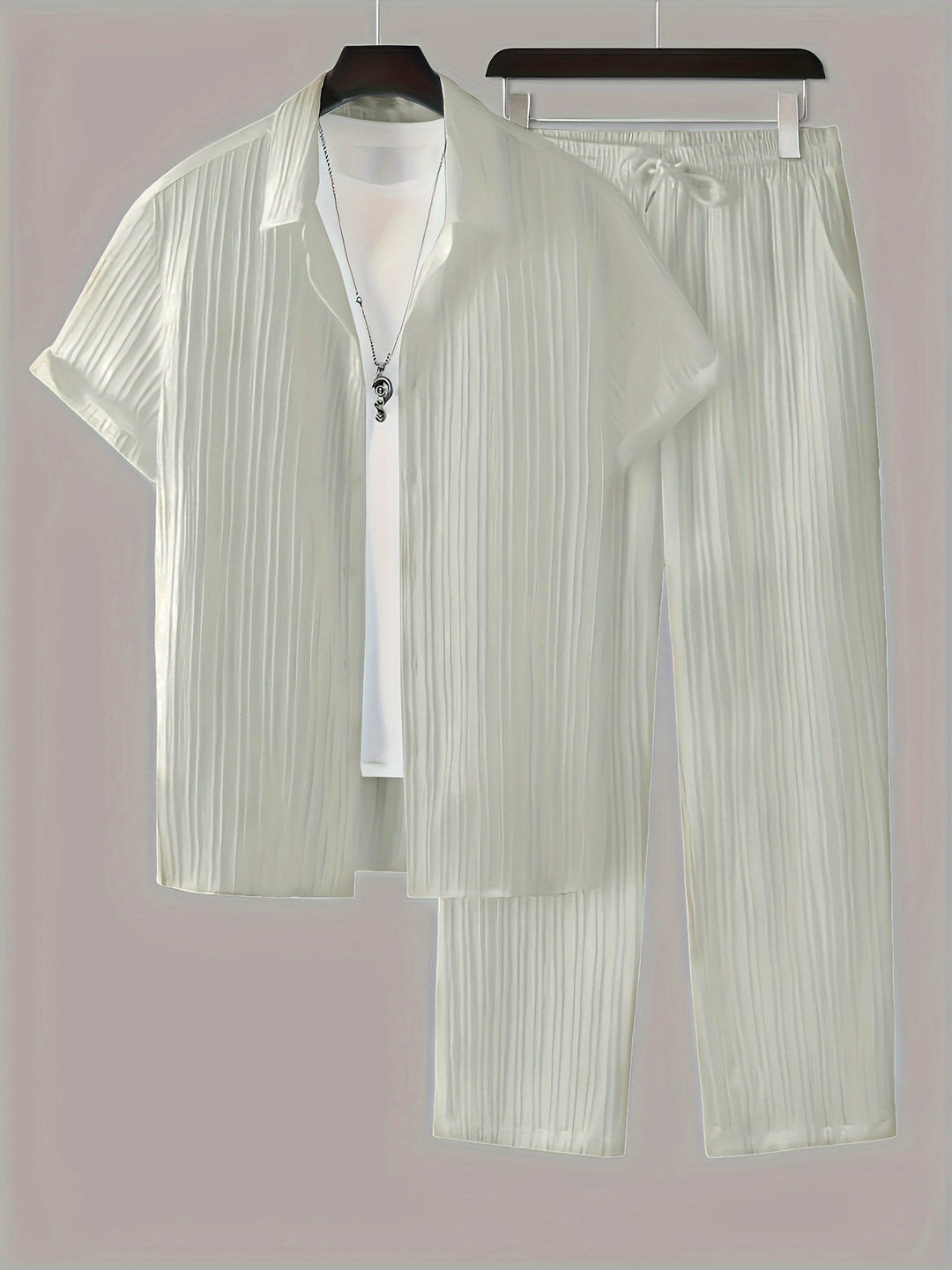 Set da Uomo a Due Pezzi | Camicia a Righe & Pantaloni con Coulisse | Casual & Confortevole